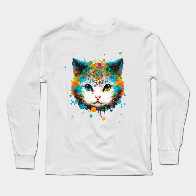 Watercolor Dot Kitten The Purrfect Addition to Your Wardrobe Long Sleeve T-Shirt by All About Nerds